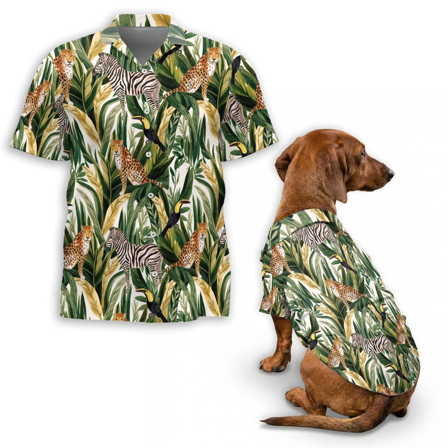 Tropical Summer Wild Animals and Plants Beach Matching Dog Owner Hawaiian Shirts, Pet Aloha Shirt - Azhawaiian