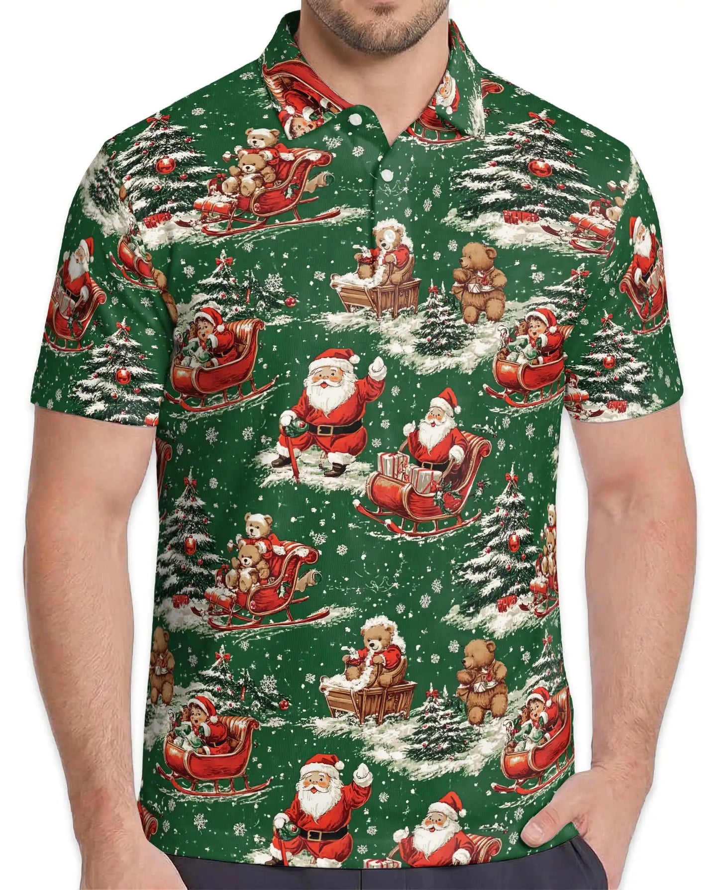 Vintage Santa Christmas 3D Polo Shirt for Men, Retro Holiday Winter Style | Azhawaiian