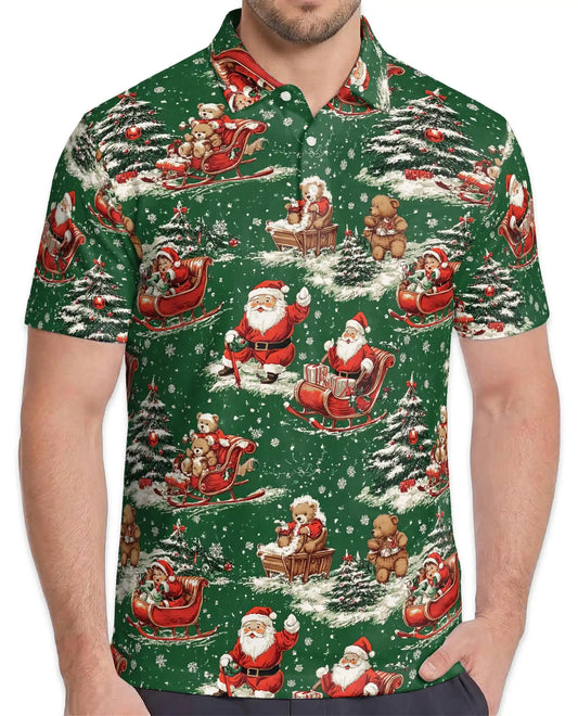 Vintage Santa Christmas 3D Polo Shirt for Men, Retro Holiday Winter Style | Azhawaiian