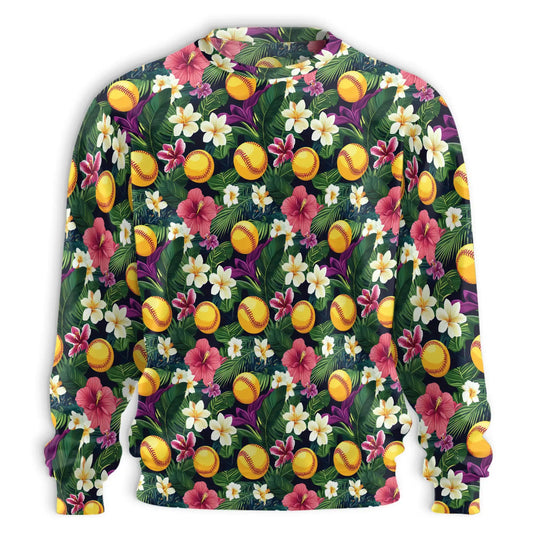 Softball Tropical Leaves and Flowers Sweatshirt – Tropical 3D All Over Print Design