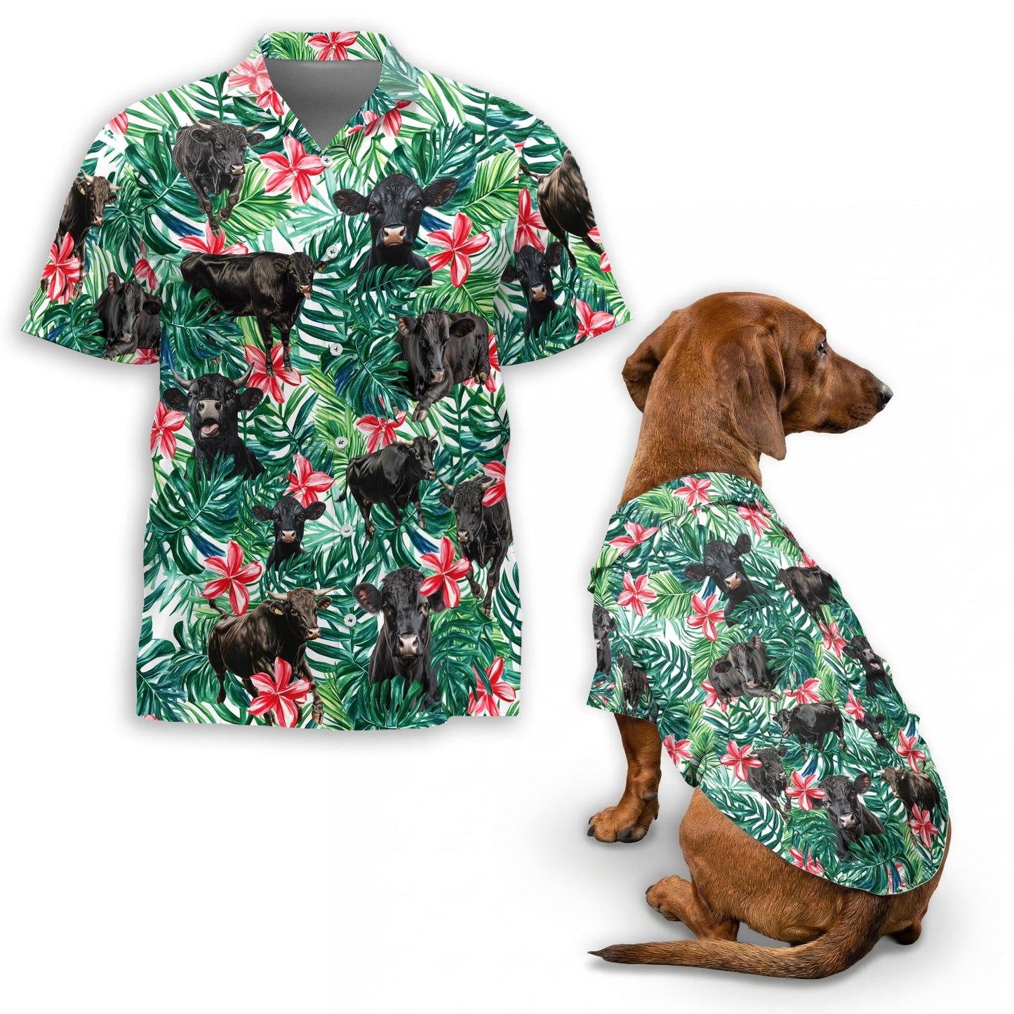 Black Angus Cattle Matching Dog Owner Hawaiian Shirts, Funny Pet Aloha Shirt for Beach Vacation - Azhawaiian