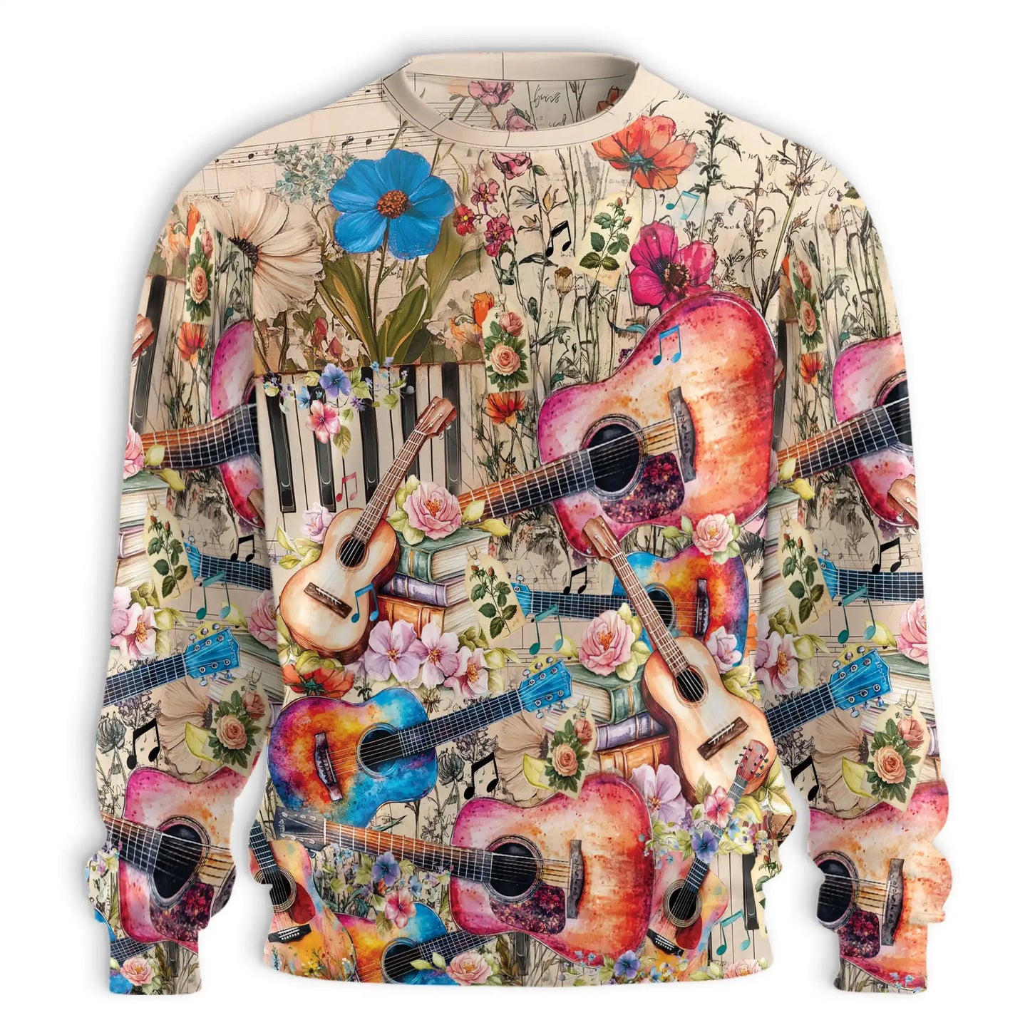 Vintage Flower Ukulele Sweatshirt – Vintage 3D All Over Print Design