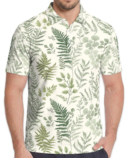 Botanical Fern Polo Shirt - Minimalist Nature Style | Azhawaiian