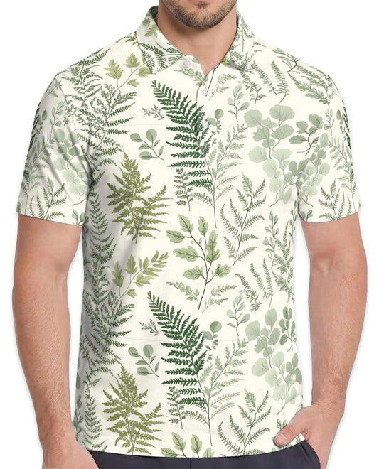 Botanical Fern Polo Shirt - Minimalist Nature Style