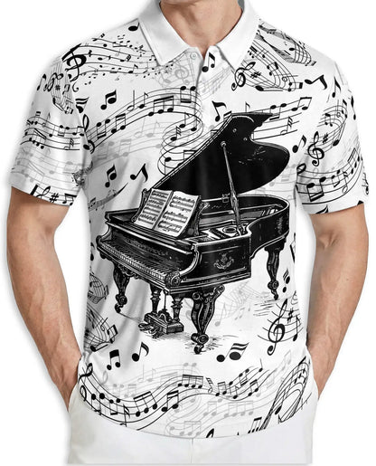 Musical Piano Notes Polo Shirt for Men, Classic Music Design | Azhawaiian