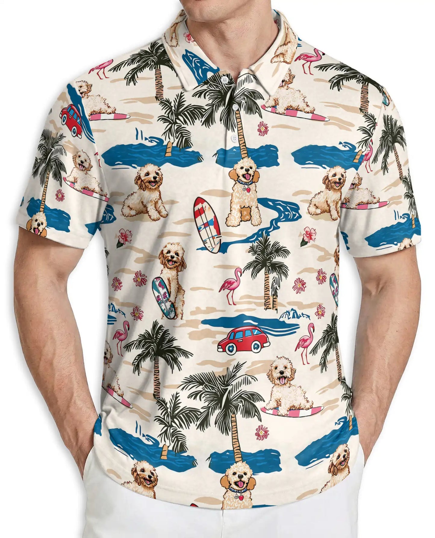 Cute Dog Beach Hawaiian 3D Polo Shirt for Men | Azhawaiian