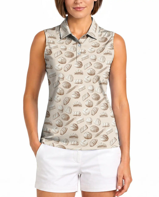 Pastry Pattern Sleeveless Polo Shirt for Women, Cute Bakery Food Style | Azhawaiian