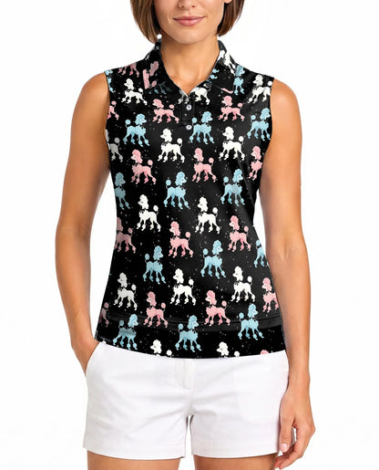 Cute Poodle Sleeveless Polo Shirt for Women, Adorable Dog Lover Style | Azhawaiian