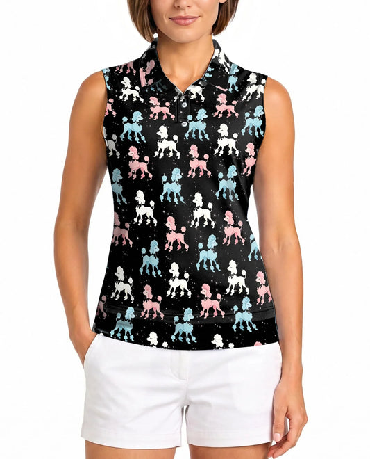 Cute Poodle Sleeveless Polo Shirt for Women, Adorable Dog Lover Style | Azhawaiian