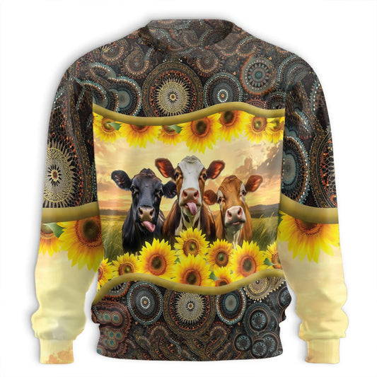 Sunflower Cattle Sweatshirt – Colorful Graphic 3D All Over Print Design