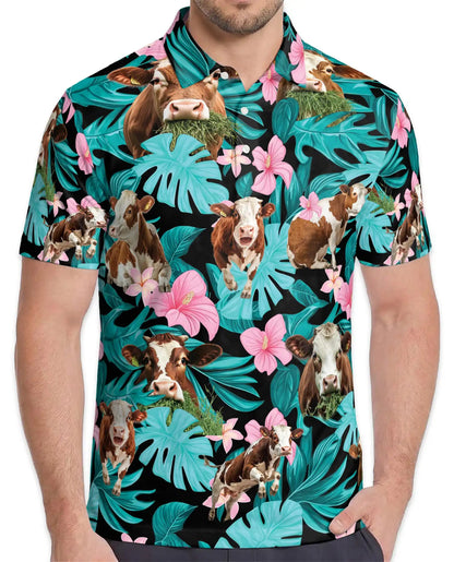 Cow Tropical Hawaiian Polo Shirt | Azhawaiian