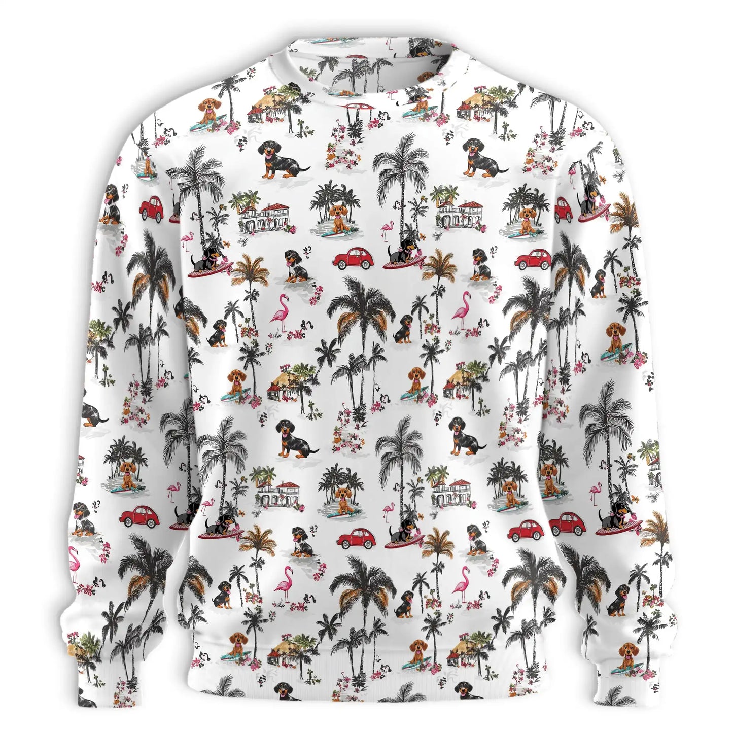 Dachshund Summer Beach Sweatshirt – Tropical 3D All Over Print Design