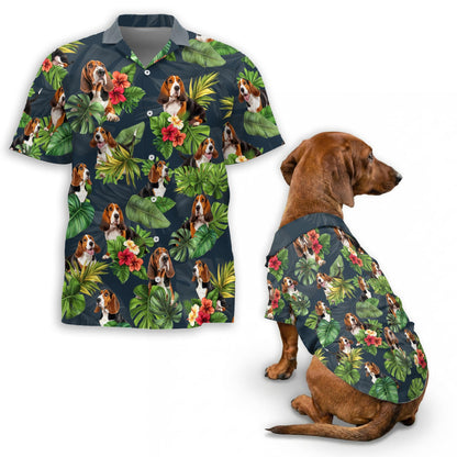 Basset Hound Matching Dog Owner Hawaiian Shirts, Funny Pet Aloha Shirt for Beach Vacation - Azhawaiian