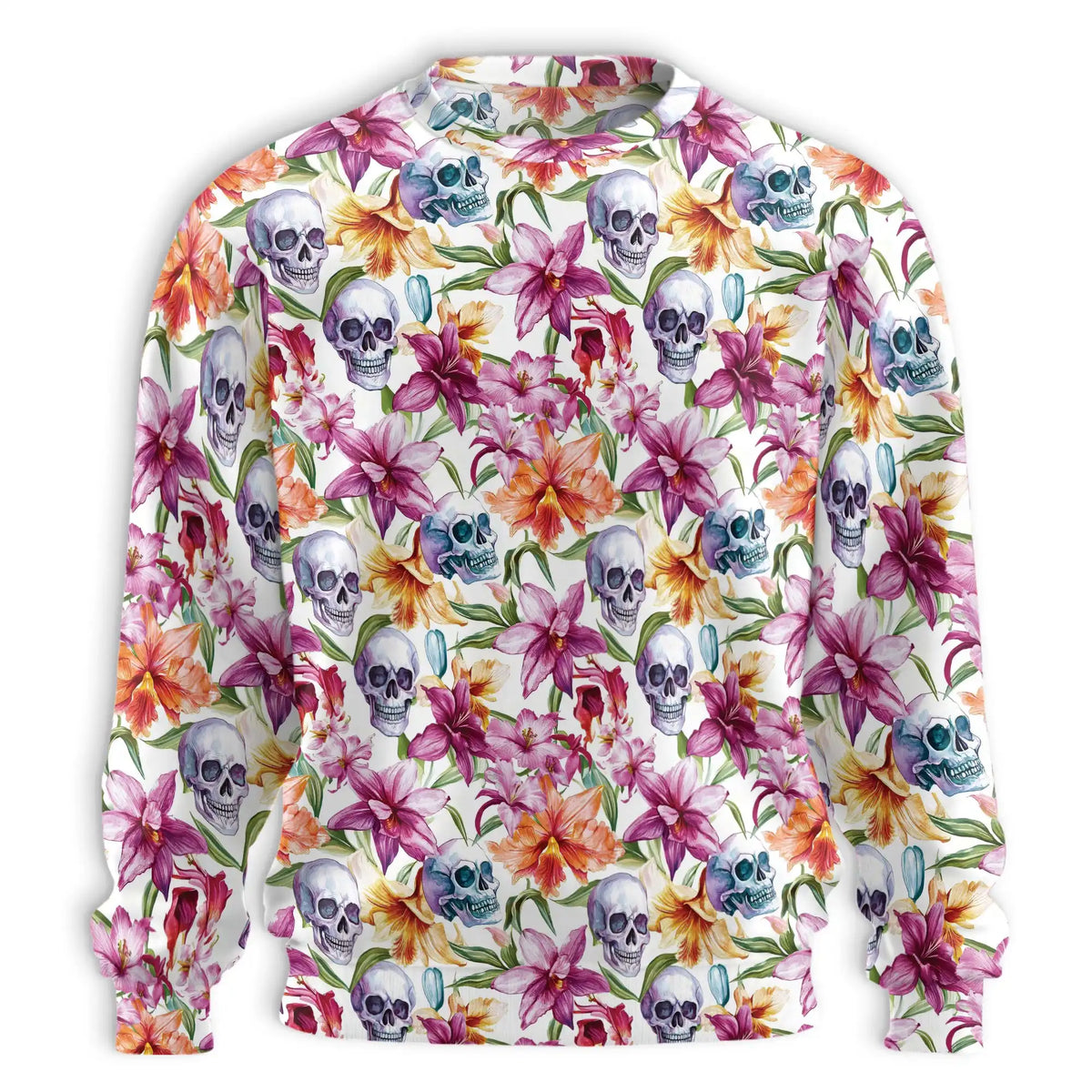 Watercolor Floral Skull Pattern Sweatshirt – Colorful Graphic 3D All Over Print Design