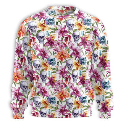 Watercolor Floral Skull Pattern Sweatshirt – Colorful Graphic 3D All Over Print Design