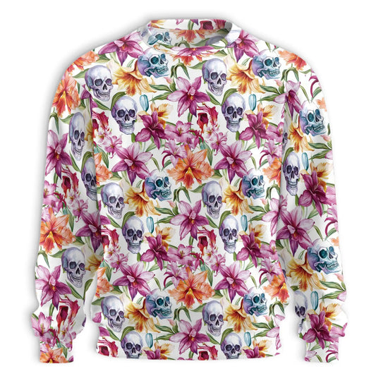 Watercolor Floral Skull Pattern Sweatshirt – Colorful Graphic 3D All Over Print Design