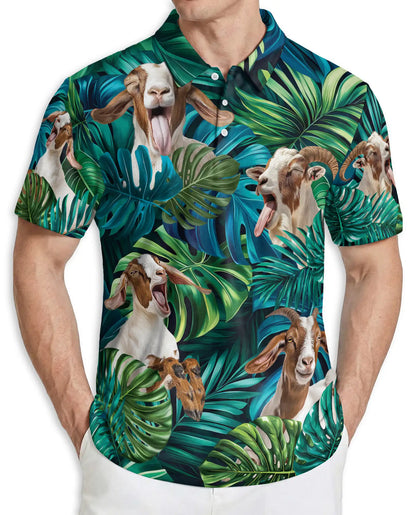 Funny Goat Polo Shirt, Tropical Animal Print | Azhawaiian