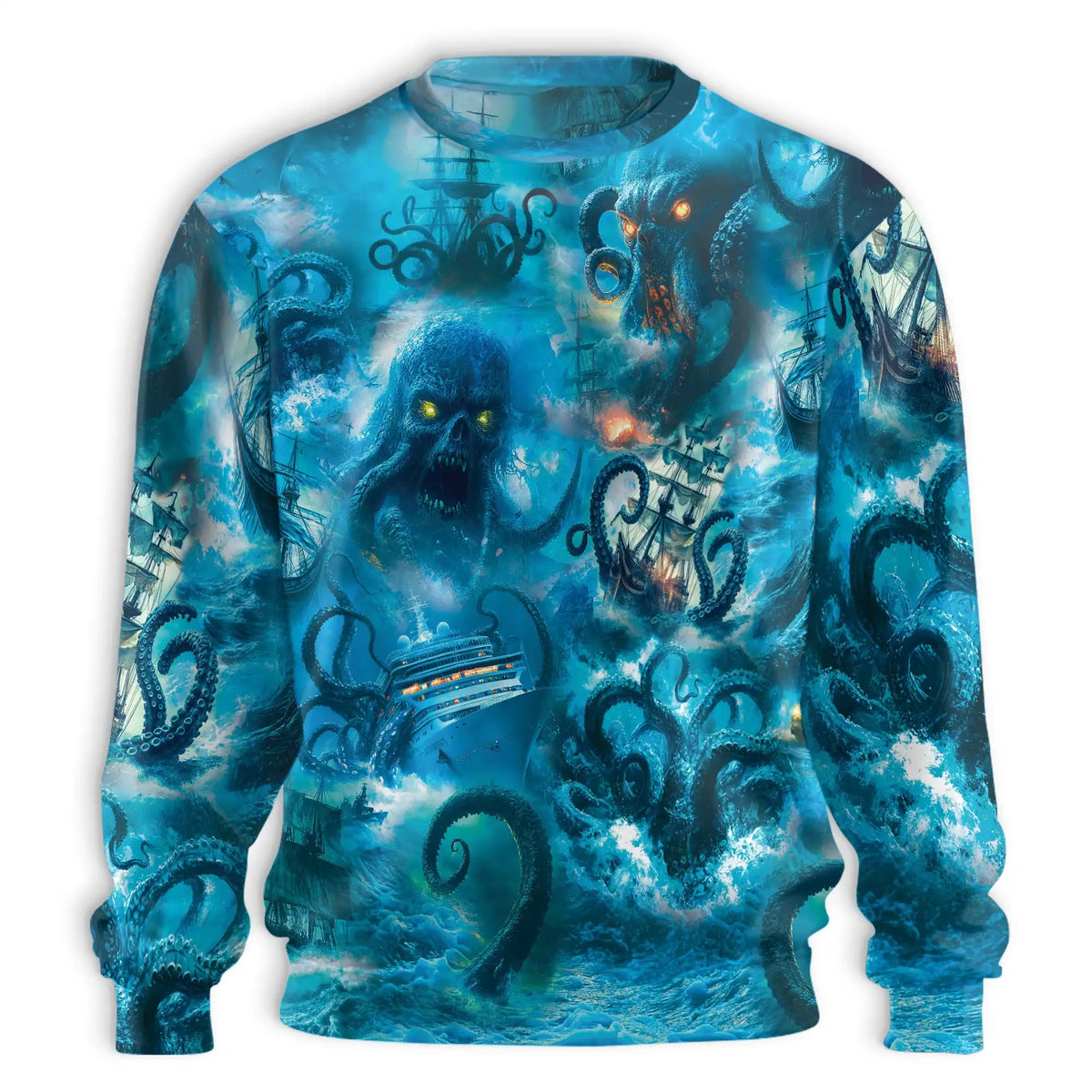 Legend Octopus Attacking Ship Sweatshirt – Colorful Graphic 3D All Over Print Design