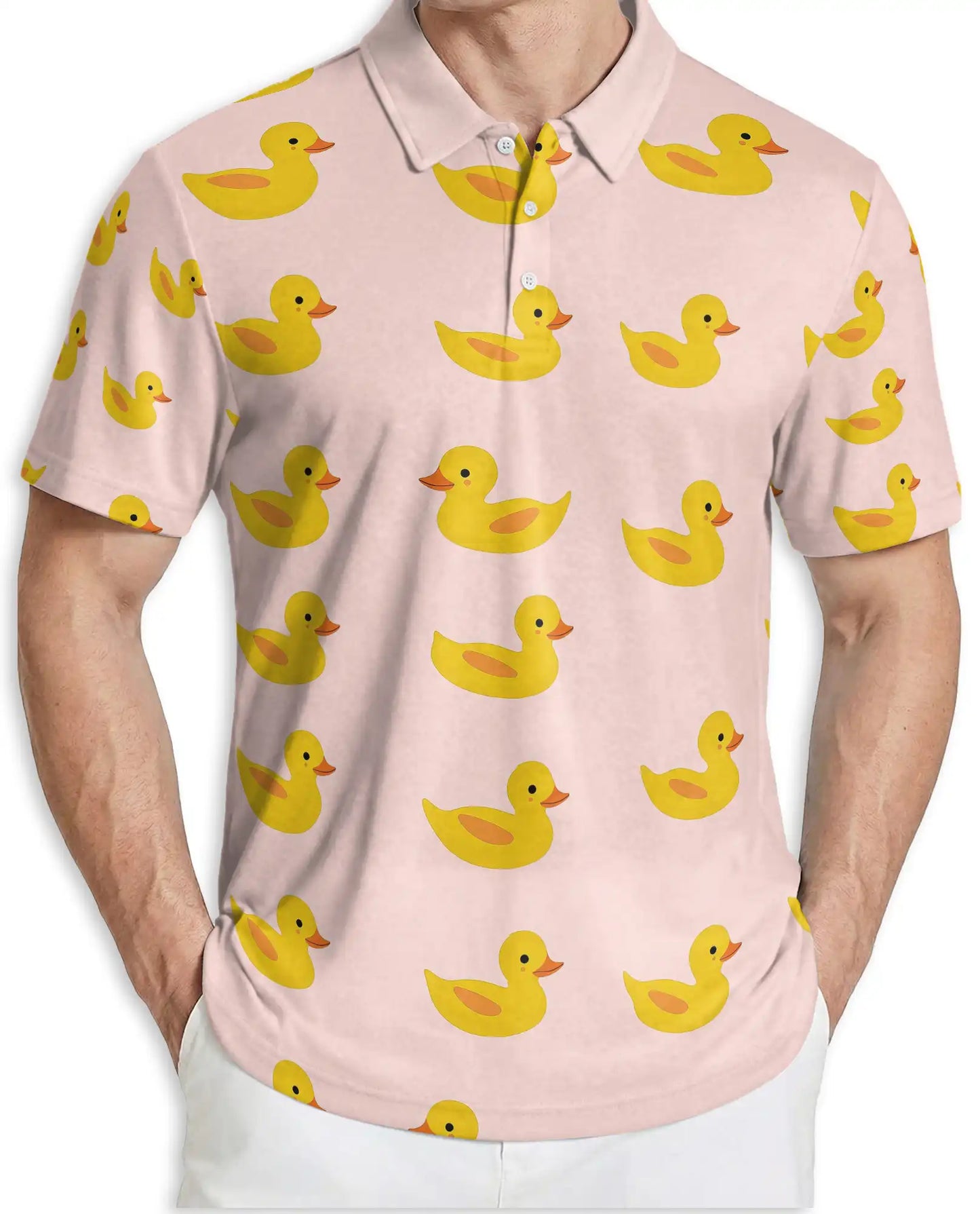 Cute Rubber Duck 3D Polo Shirt for Men, Minimal Cartoon Style | Azhawaiian