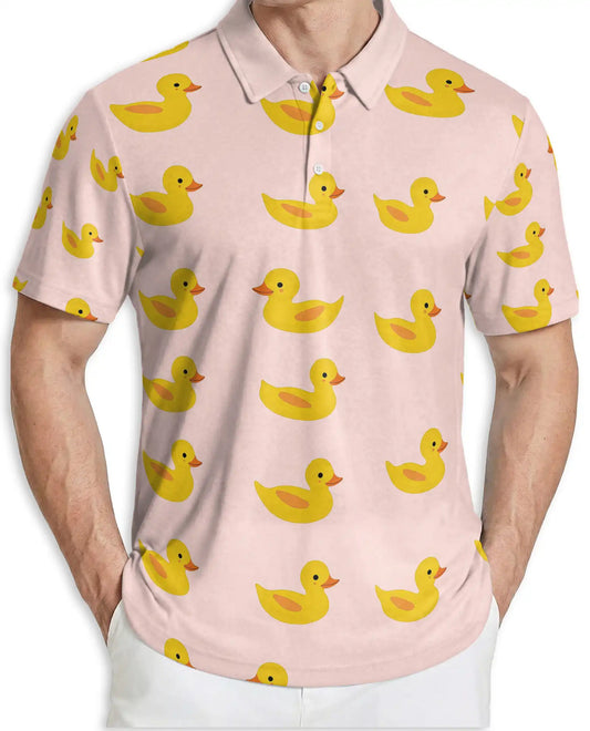Cute Rubber Duck 3D Polo Shirt for Men, Minimal Cartoon Style | Azhawaiian