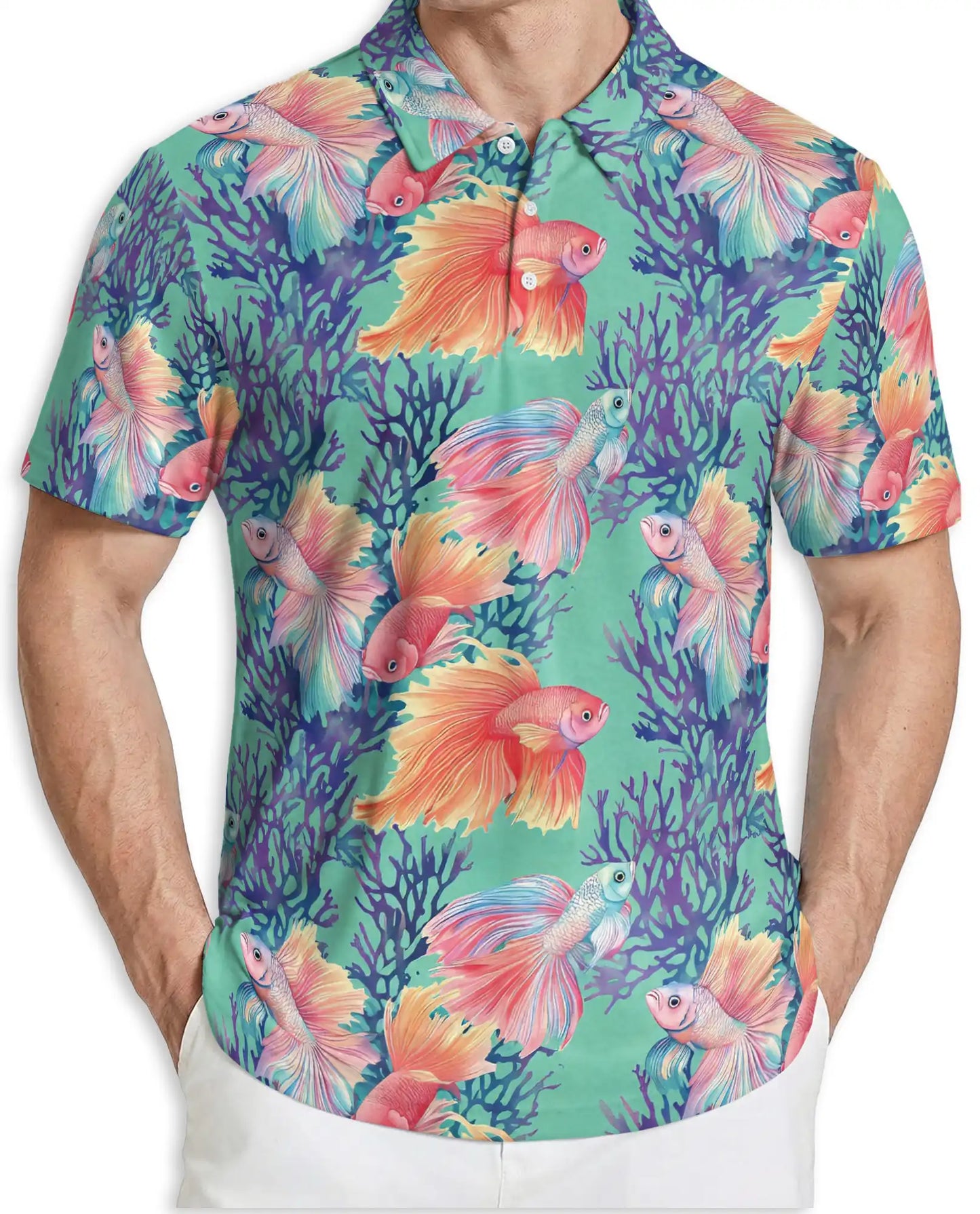 Betta Fish Polo Shirt, Tropical Ocean Print | Azhawaiian