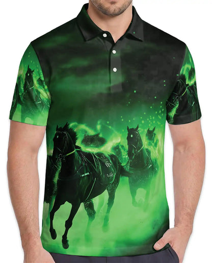 Black Horse Polo Shirt for Men, Mystic Racing Style | Azhawaiian