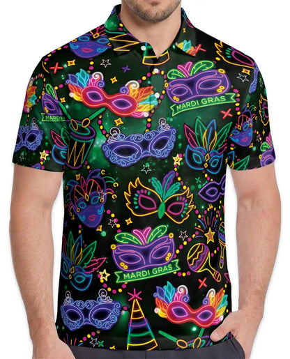 Neon Mardi Gras Carnival Polo Shirt-Masquerade Festival Design | Azhawaiian