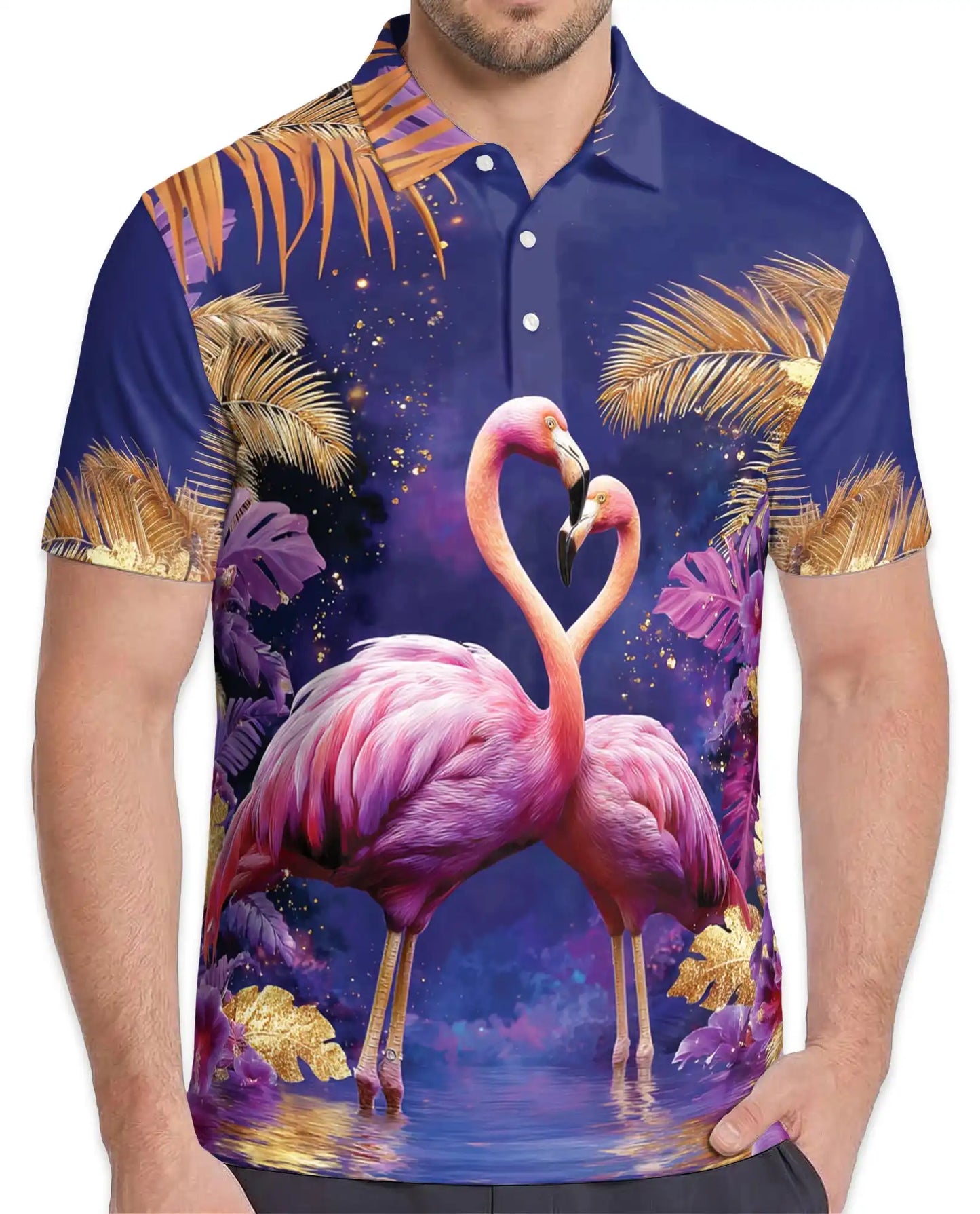 Pink Flamingo Polo Shirt - Tropical Paradise Romantic Coastal Design | Azhawaiian