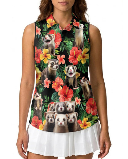 Ferrets Tropical Sleeveless Polo Shirt for Women | Azhawaiian