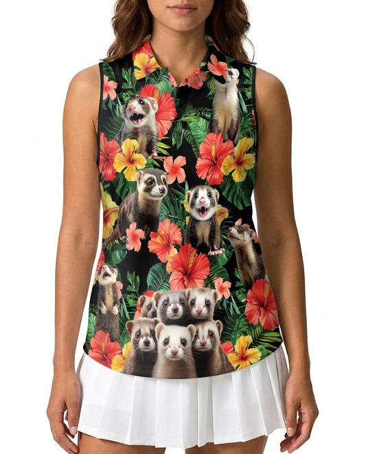 Ferrets Tropical Sleeveless Polo Shirt for Women | Azhawaiian