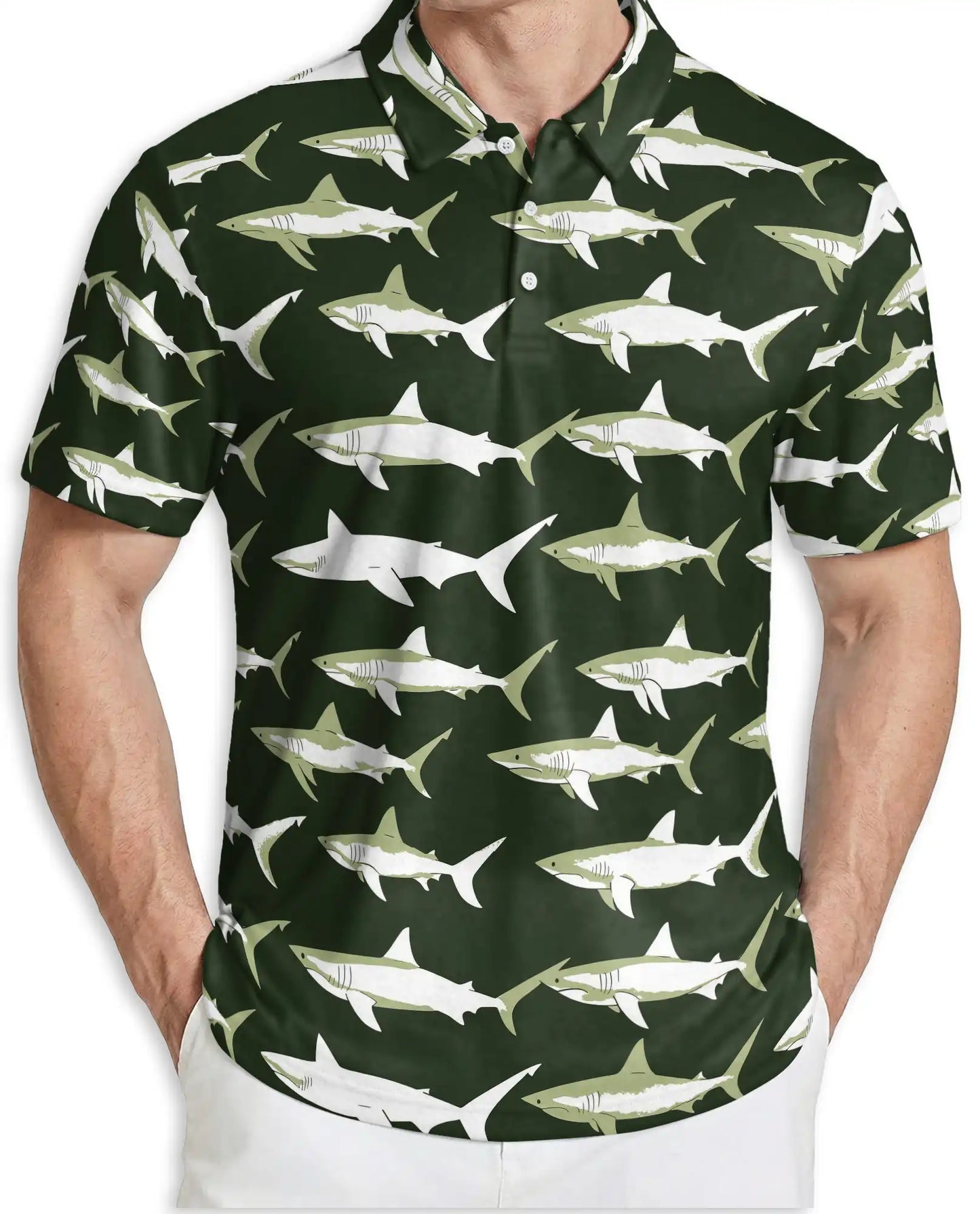 Shark Polo Shirt, Minimal Ocean Fish Print | Azhawaiian