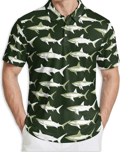 Shark Polo Shirt, Minimal Ocean Fish Print | Azhawaiian