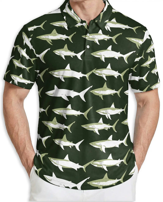 Shark Polo Shirt, Minimal Ocean Fish Print | Azhawaiian