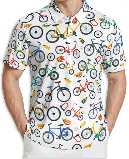 Colorful Bicycle Pattern Polo Shirt-Cycling Lifestyle Bike Lover Design | Azhawaiian