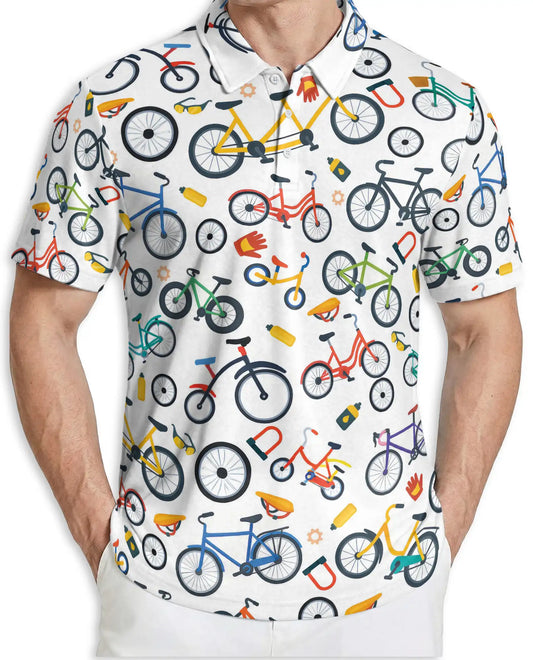 Colorful Bicycle Pattern Polo Shirt-Cycling Lifestyle Bike Lover Design