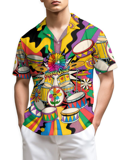 Peace Love Drums Hawaiian Shirt for Men, Button Down Aloha Shirt - Azhawaiian