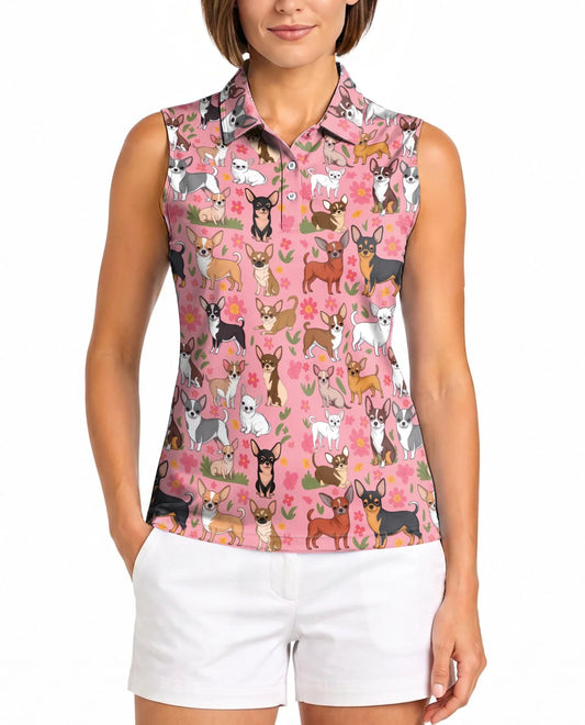 Floral Chihuahua Sleeveless Polo Shirt for Women | Azhawaiian