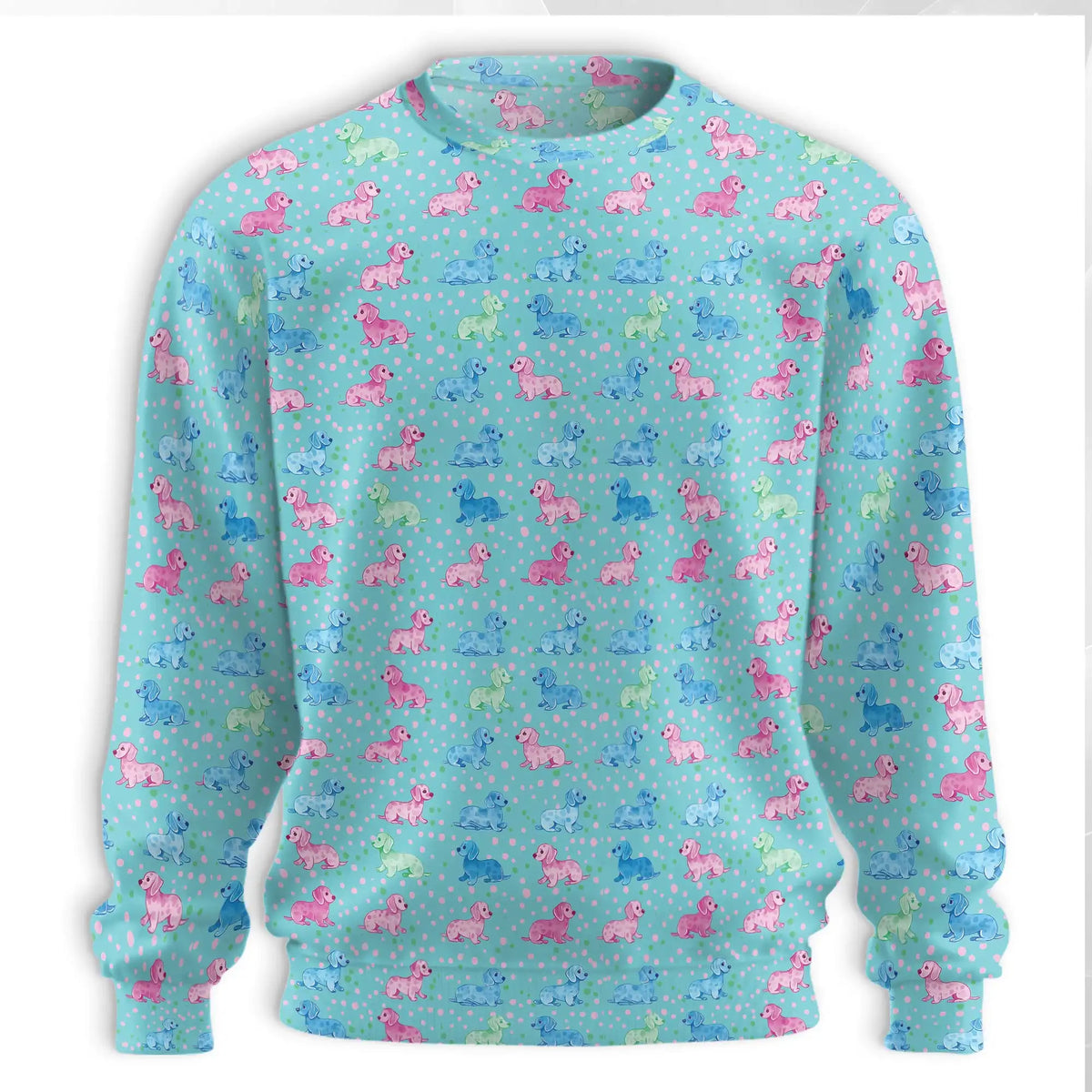 Pastel Dachshund Polka Dot Sweatshirt – Colorful Graphic 3D All Over Print Design