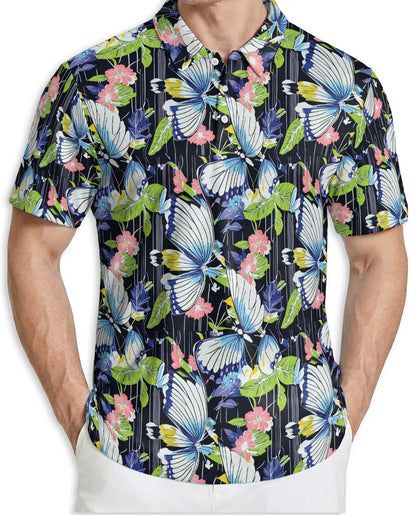 Tropical Butterfly 3D Polo Shirt for Men, Floral Nature Garden Style | Azhawaiian