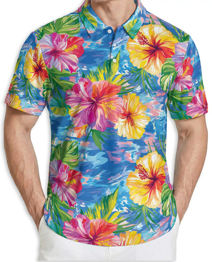 Tropical Hibiscus Floral Polo Shirt | Azhawaiian