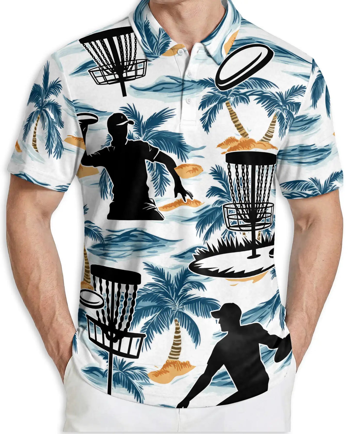 Disc Golf Tropical 3D Polo Shirt for Men, Island Sports Beach Style | Azhawaiian