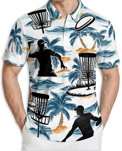 Disc Golf Tropical 3D Polo Shirt for Men, Island Sports Beach Style | Azhawaiian