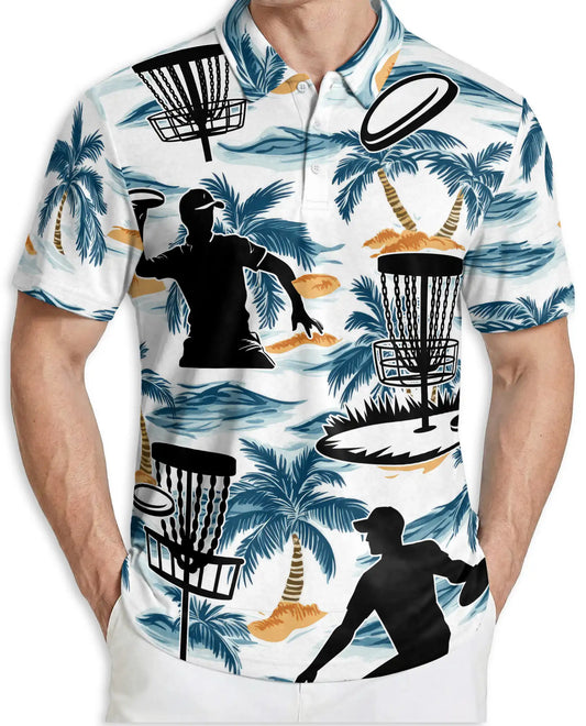 Disc Golf Tropical 3D Polo Shirt for Men, Island Sports Beach Style | Azhawaiian