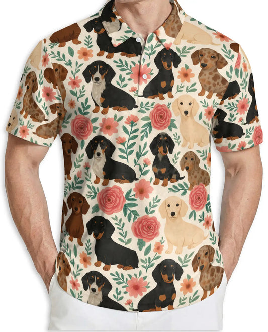 Dachshund Dog Pattern Polo Shirt for Men, Cute Pet Tropical Style | Azhawaiian