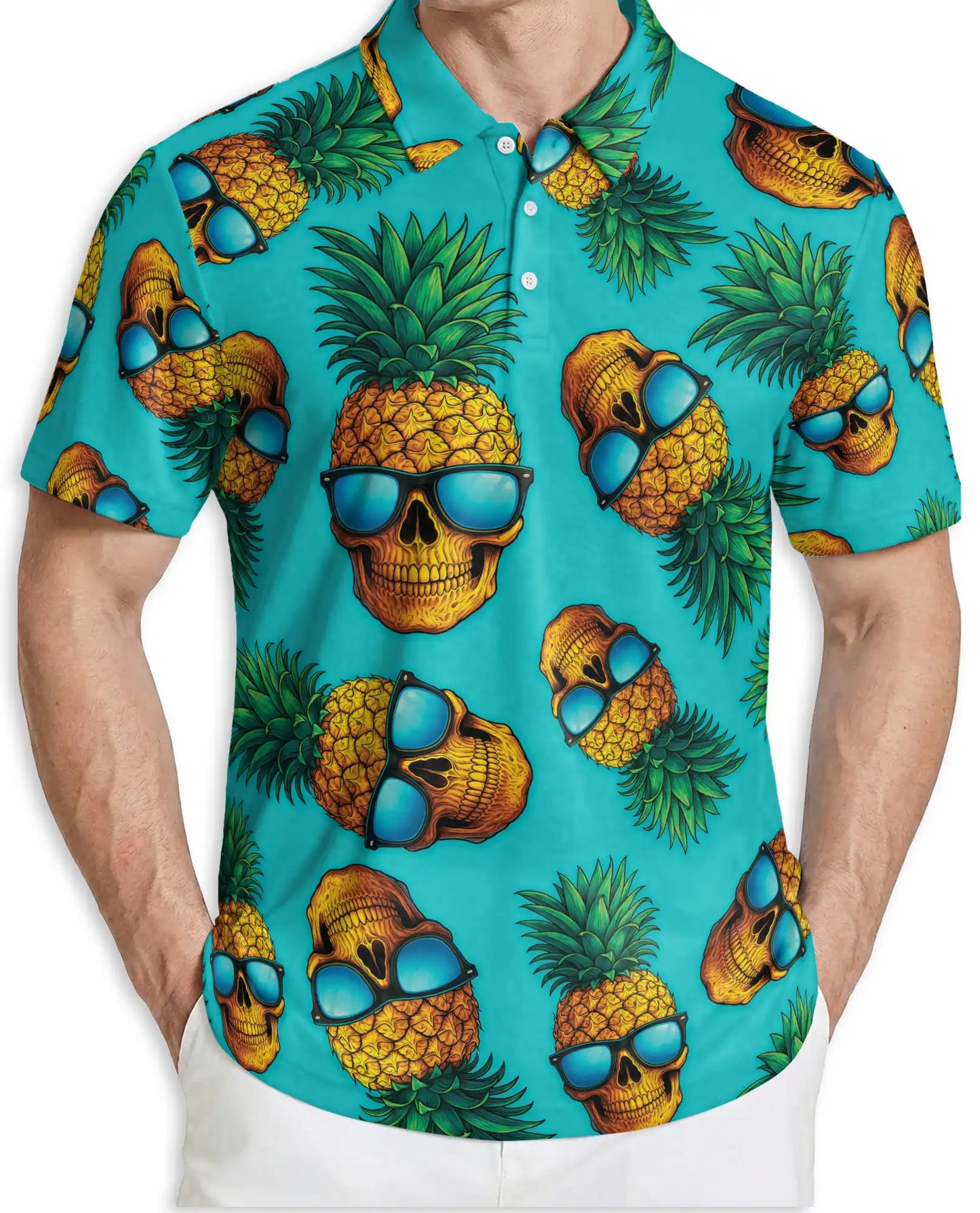 Skull Pineapple Polo Shirt, Tropical Island Print | Azhawaiian