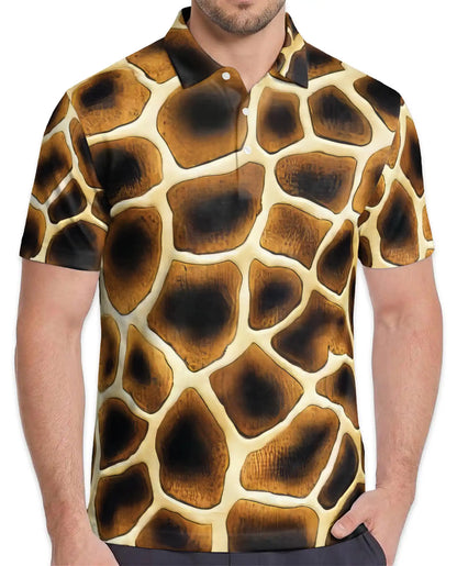 Giraffe Print Polo Shirt-Safari Animal Pattern Design | Azhawaiian