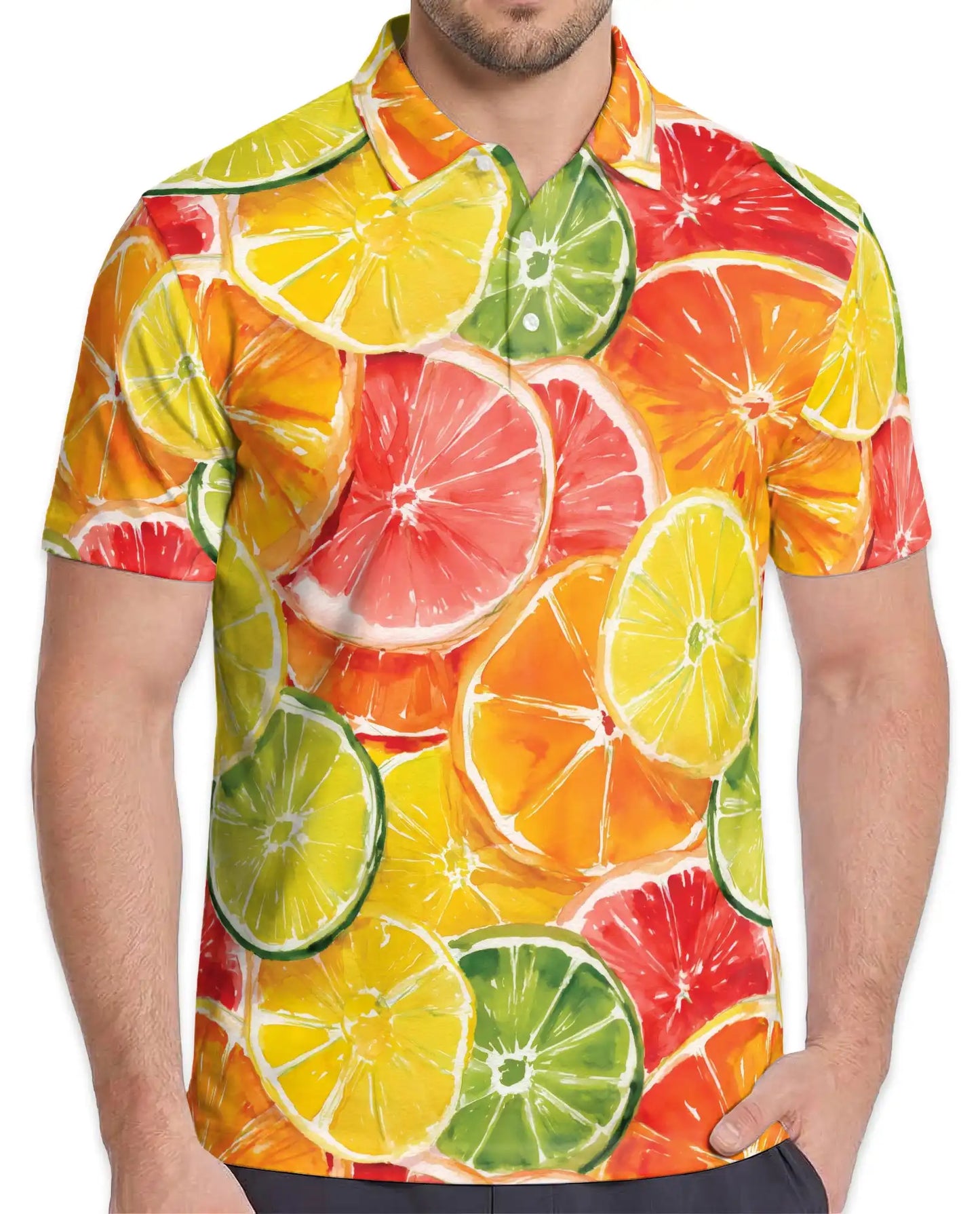 Citrus Slice Polo Shirt for Men, Fresh Summer Style | Azhawaiian