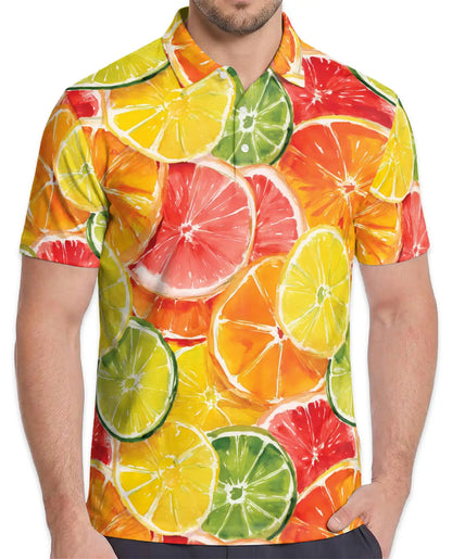 Citrus Slice Polo Shirt for Men, Fresh Summer Style | Azhawaiian