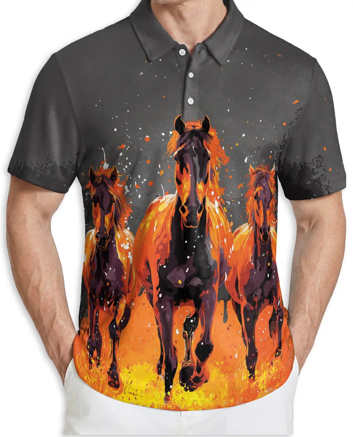 Running Horses Polo Shirt - Wild Stallion Western Style | Azhawaiian