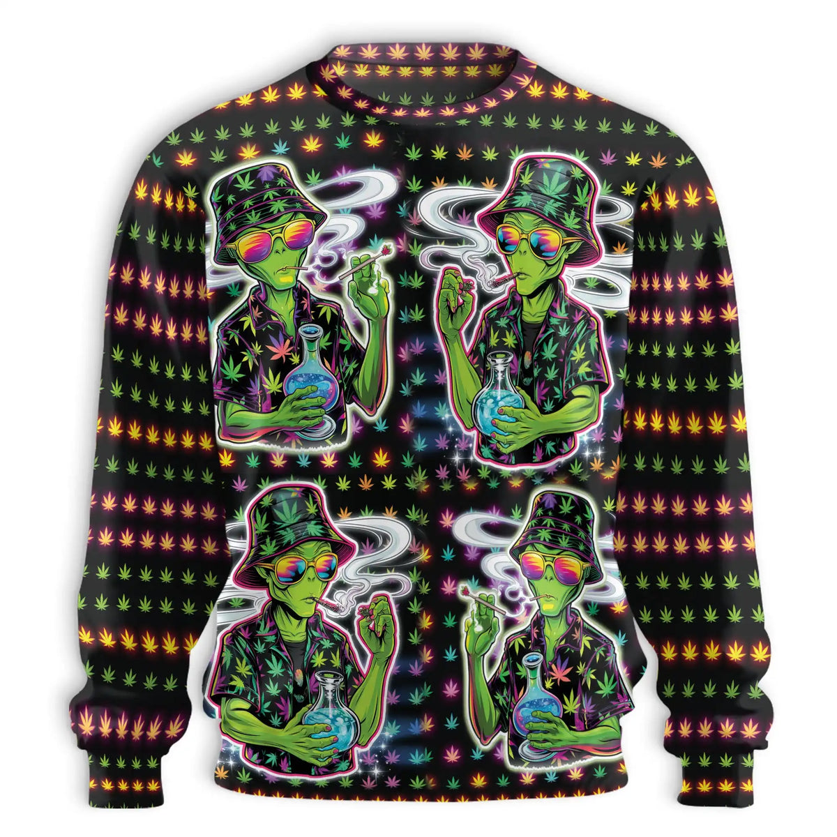 Funny Alien Smoking Sweatshirt – Colorful Graphic 3D All Over Print Design